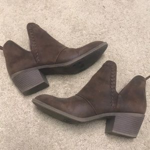 Brown faux booties. Rock candy